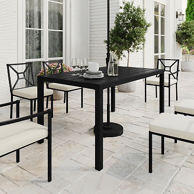 Martha Stewart 60" All-Weather Steel Frame Patio Table with Slatted Top and Umbrella Hole