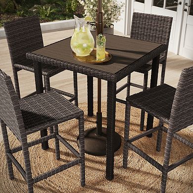 Martha Stewart Outdoor Rattan Wicker Patio Bar Table with Engineered Wood Top