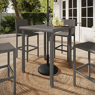 Martha Stewart Outdoor Rattan Wicker Patio Bar Table with Engineered Wood Top