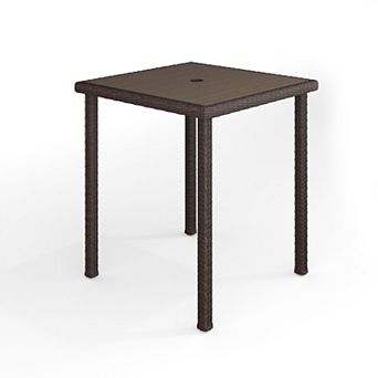 Martha Stewart Outdoor Rattan Wicker Patio Bar Table with Engineered Wood Top