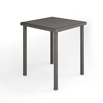 Martha Stewart Outdoor Rattan Wicker Patio Bar Table with Engineered Wood Top