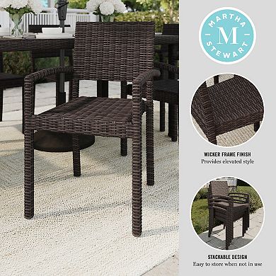 Martha Stewart 2PK Outdoor Rattan Wicker Stackable Dining Armchairs