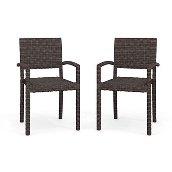 Martha Stewart 2 pk Outdoor Rattan Wicker Stackable Dining Armchairs