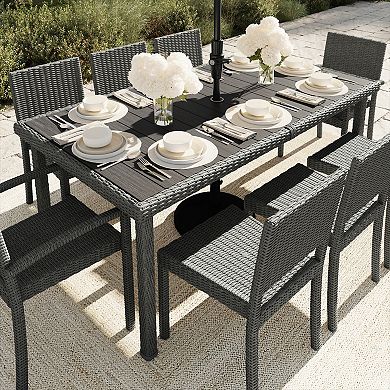 Martha Stewart 71" Outdoor Rattan Wicker Patio Table with Engineered Wood Top