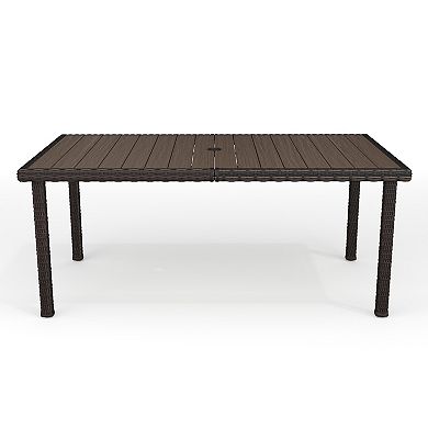 Martha Stewart 71" Outdoor Rattan Wicker Patio Table with Engineered Wood Top