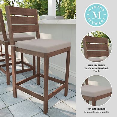 Martha Stewart 2PK All-Weather Patio Bar Stools with Seat Cushions