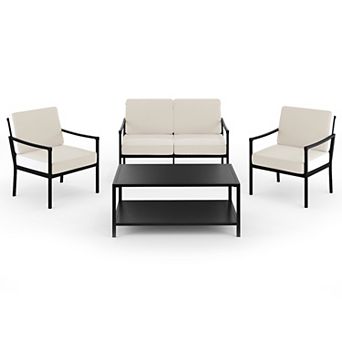 Martha Stewart 4 pc Steel Patio Conversation Set with Loveseat, 2 Accent Chairs, Coffee Table