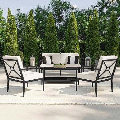Martha Stewart 4pc Steel Patio Conversation Set with Loveseat, 2 Accent Chairs, Coffee Table