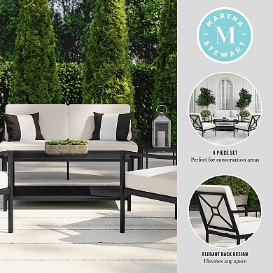 Martha Stewart 4pc Steel Patio Conversation Set with Loveseat, 2 Accent Chairs, Coffee Table