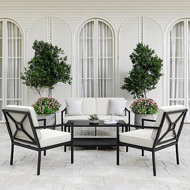 Martha Stewart 4pc Steel Patio Conversation Set with Loveseat, 2 Accent Chairs, Coffee Table