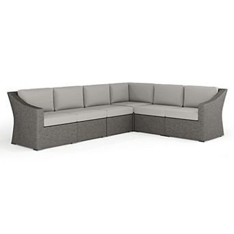 Martha Stewart Outdoor Modular Rattan Wicker 6-Seat Sectional Sofa with All-Weather Cushions