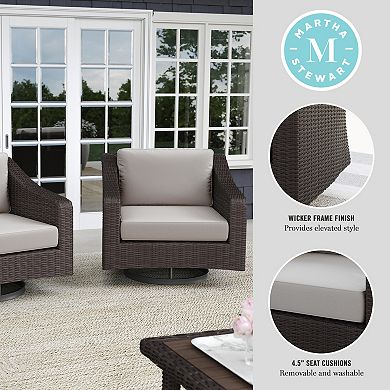 Martha Stewart 2PK Outdoor Rattan Wicker Swivel Chairs with All-Weather Cushions