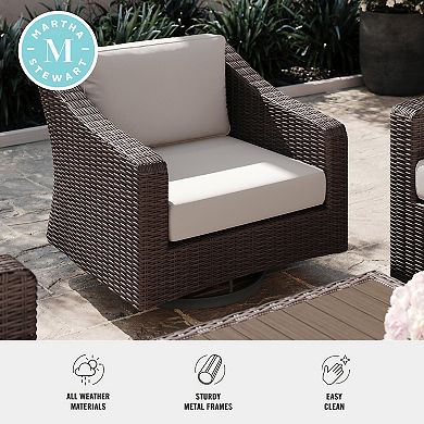 Martha Stewart 2PK Outdoor Rattan Wicker Swivel Chairs with All-Weather Cushions