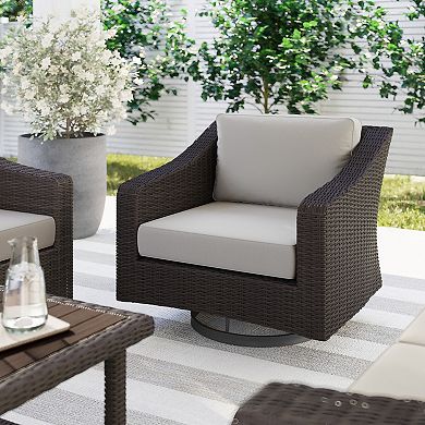 Martha Stewart 2PK Outdoor Rattan Wicker Swivel Chairs with All-Weather Cushions