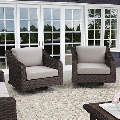 Martha Stewart 2PK Outdoor Rattan Wicker Swivel Chairs with All-Weather Cushions