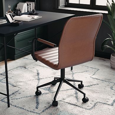 Martha Stewart Upholstered Swivel Home Office Chair with Integrated Armrests