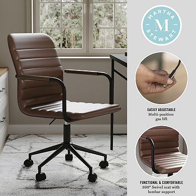 Martha Stewart Upholstered Swivel Home Office Chair with Integrated Armrests