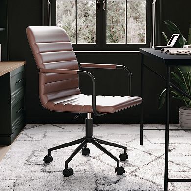 Martha Stewart Upholstered Swivel Home Office Chair with Integrated Armrests