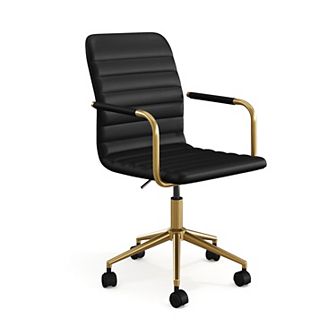 Martha Stewart Upholstered Swivel Home Office Chair with Integrated Armrests
