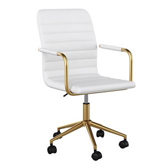 Martha Stewart Upholstered Swivel Home Office Chair with Integrated Armrests