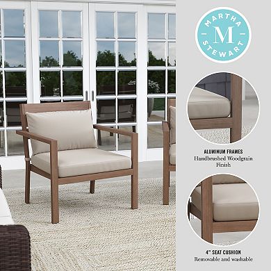Martha Stewart 2PK All-Weather Patio Accent Chairs with Seat and Lumbar Cushions