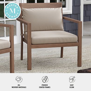 Martha Stewart 2PK All-Weather Patio Accent Chairs with Seat and Lumbar Cushions