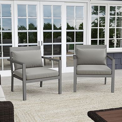 Martha Stewart 2PK All-Weather Patio Accent Chairs with Seat and Lumbar Cushions
