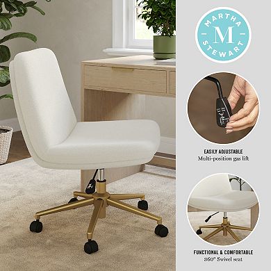 Martha Stewart Upholstered Swivel Home Office Chair with Wide Seat