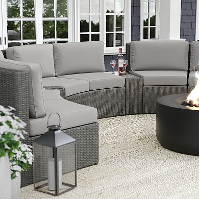 Martha Stewart Outdoor Rattan Wicker Patio Side Table with Inset Tempered Glass Top