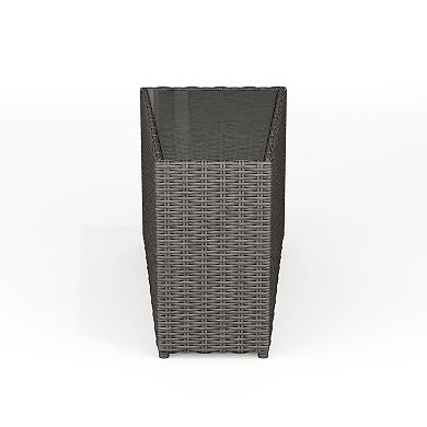 Martha Stewart Outdoor Rattan Wicker Patio Side Table with Inset Tempered Glass Top