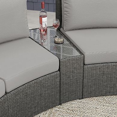 Martha Stewart Outdoor Rattan Wicker Patio Side Table with Inset Tempered Glass Top