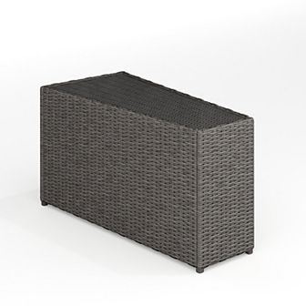 Martha Stewart Outdoor Rattan Wicker Patio Side Table with Inset Tempered Glass Top