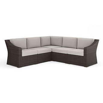 Martha Stewart Outdoor Modular Rattan Wicker 5-Seat Sectional Sofa with All-Weather Cushions