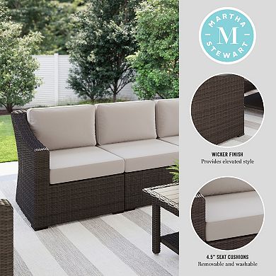 Martha Stewart Outdoor Modular Rattan Wicker Sofa with All-Weather Cushions