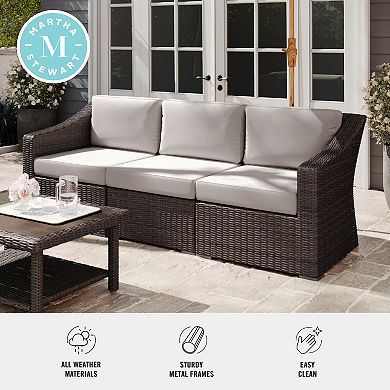 Martha Stewart Outdoor Modular Rattan Wicker Sofa with All-Weather Cushions