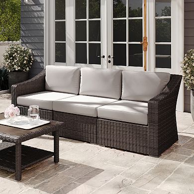 Martha Stewart Outdoor Modular Rattan Wicker Sofa with All-Weather Cushions