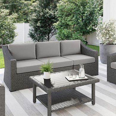 Martha Stewart Outdoor Modular Rattan Wicker Sofa with All-Weather Cushions