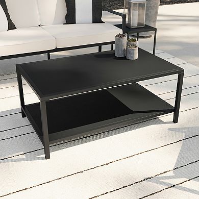 Martha Stewart All-Weather Steel Frame Patio Coffee Table with Lower Shelf