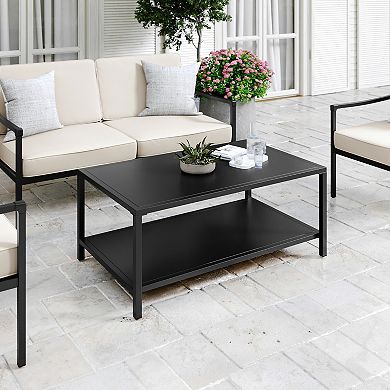Martha Stewart All-Weather Steel Frame Patio Coffee Table with Lower Shelf
