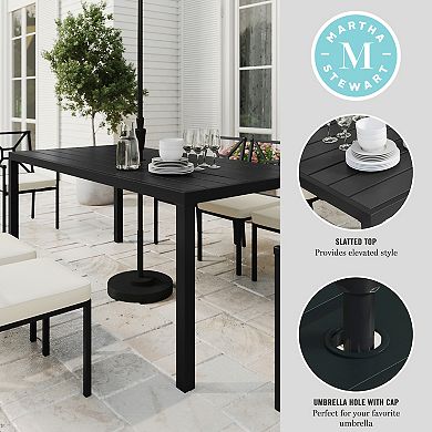 Martha Stewart 72" All-Weather Steel Frame Patio Table with Slatted Top and Umbrella Hole