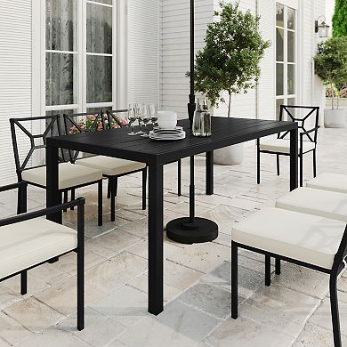 Martha Stewart 72" All-Weather Steel Frame Patio Table with Slatted Top and Umbrella Hole