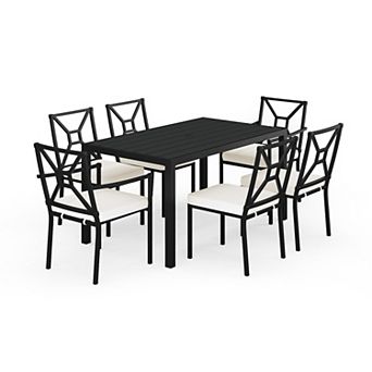 Martha Stewart 7 pc Steel Patio Dining Set with 6 Stackable Chairs and 60" Table