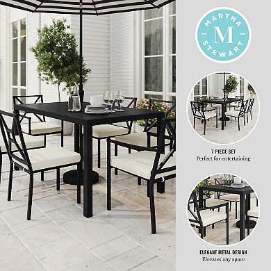 Martha Stewart 7-Piece Steel Patio Dining Set with 6 Stackable Chairs and 60" Table