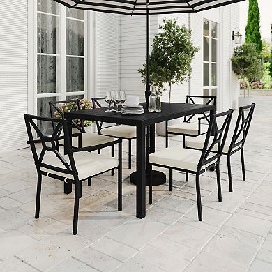 Martha Stewart 7-Piece Steel Patio Dining Set with 6 Stackable Chairs and 60" Table
