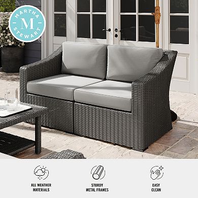 Martha Stewart Outdoor Modular Rattan Wicker Loveseat with All-Weather Cushions
