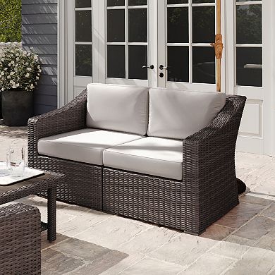 Martha Stewart Outdoor Modular Rattan Wicker Loveseat with All-Weather Cushions