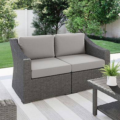 Martha Stewart Outdoor Modular Rattan Wicker Loveseat with All-Weather Cushions