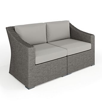 Martha Stewart Outdoor Modular Rattan Wicker Loveseat with All-Weather Cushions