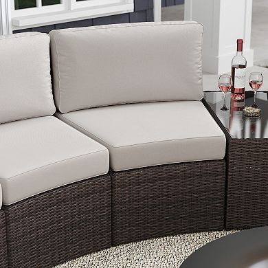 Martha Stewart Outdoor Modular Rattan Wicker Patio Curved Sectional Sofa Seat