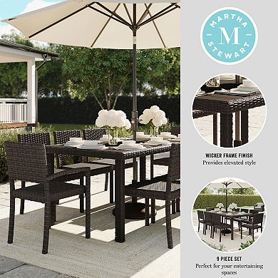 Martha Stewart 9pc Outdoor Rattan Wicker Patio Dining Set with 8 Stack Chairs and 71" Table